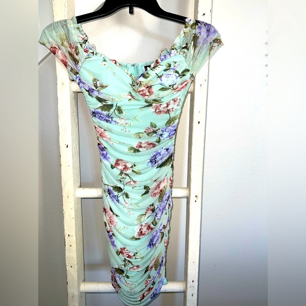 Windsor Contour fitted, beautiful mint green and floral fully lined dress